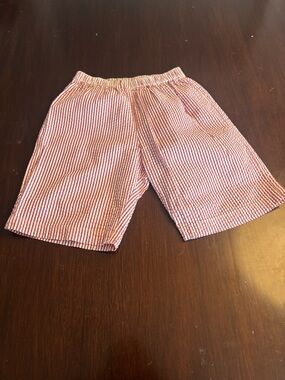 Papo d'Anjo Red and White Striped Seersucker Shorts